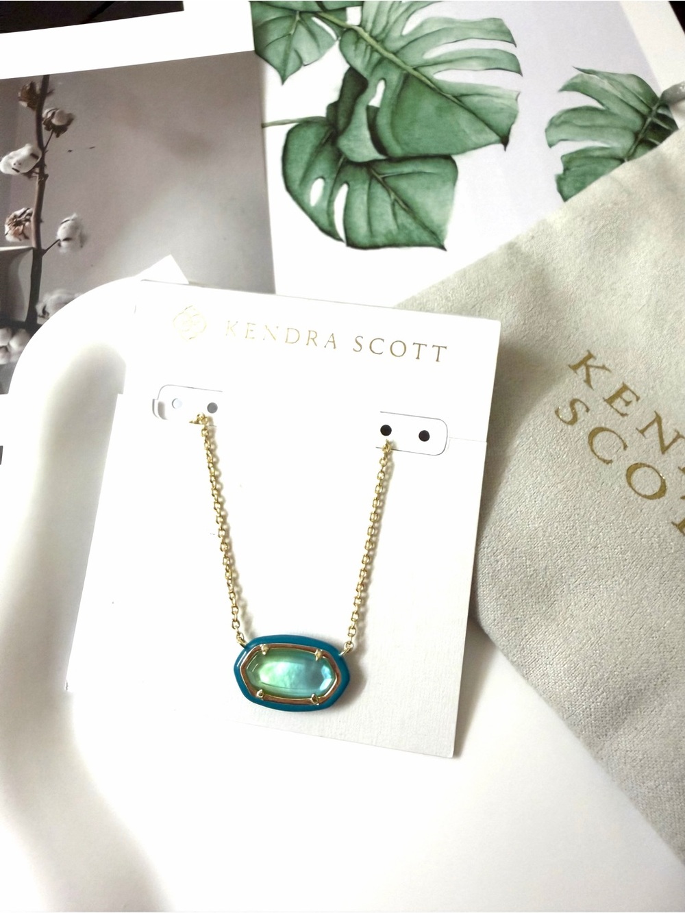 Kendra Scott Elisa gold enamel framed short pendant necklace in sea green